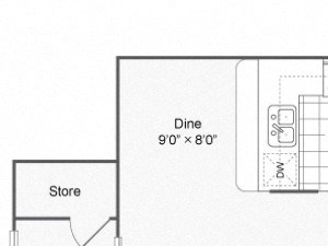2 bed 1 bath 836 square feet floor plan